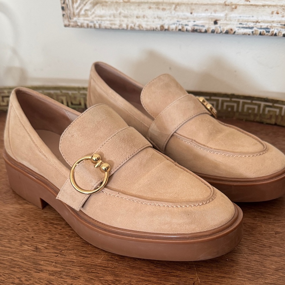 Stuart Weitzman Tan Loafers with Gold Accent